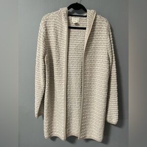 NWT Nicole Miller Artelier long hooded knit cardigan in cream and white. Medium